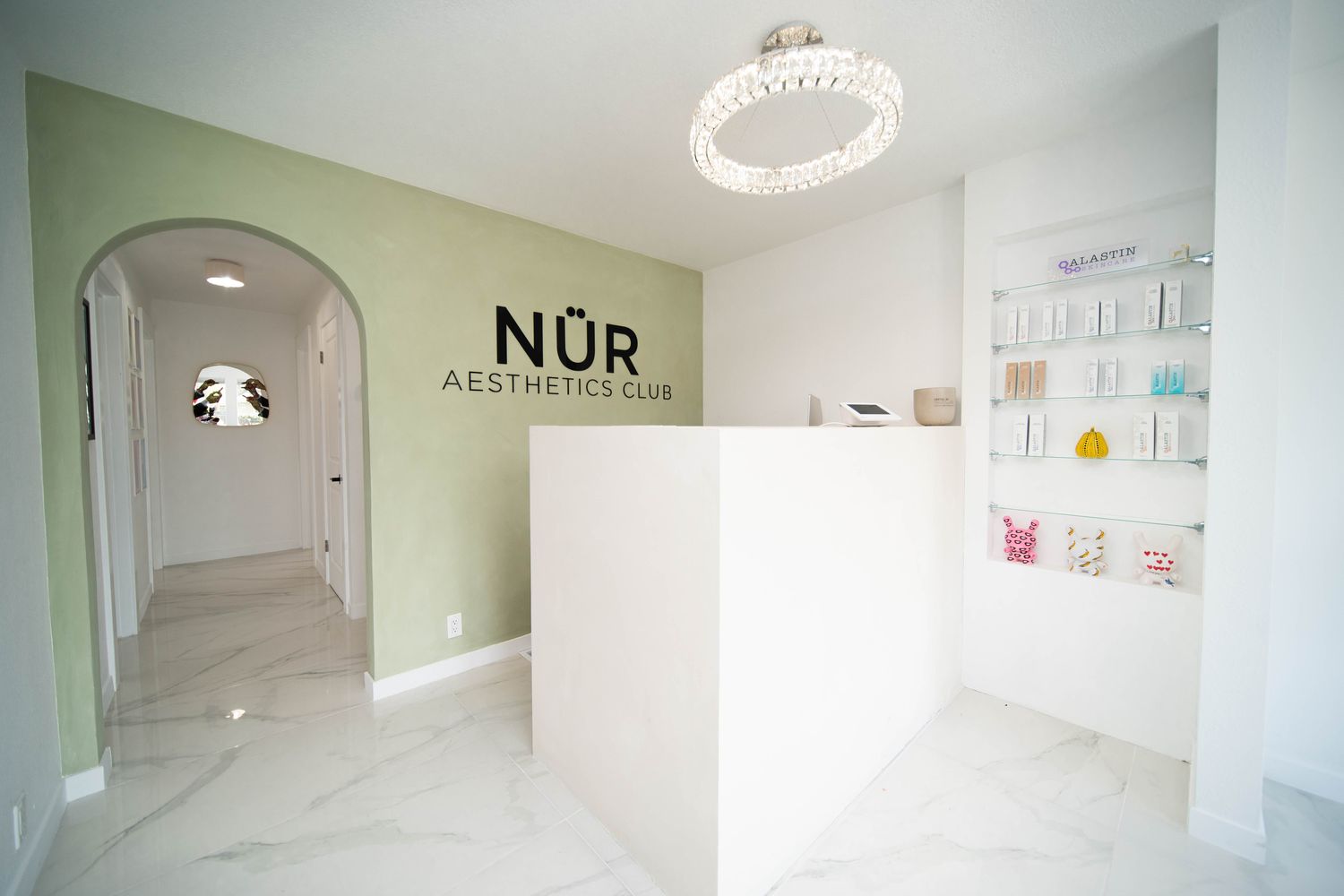 Modern aesthetics clinic reception area.